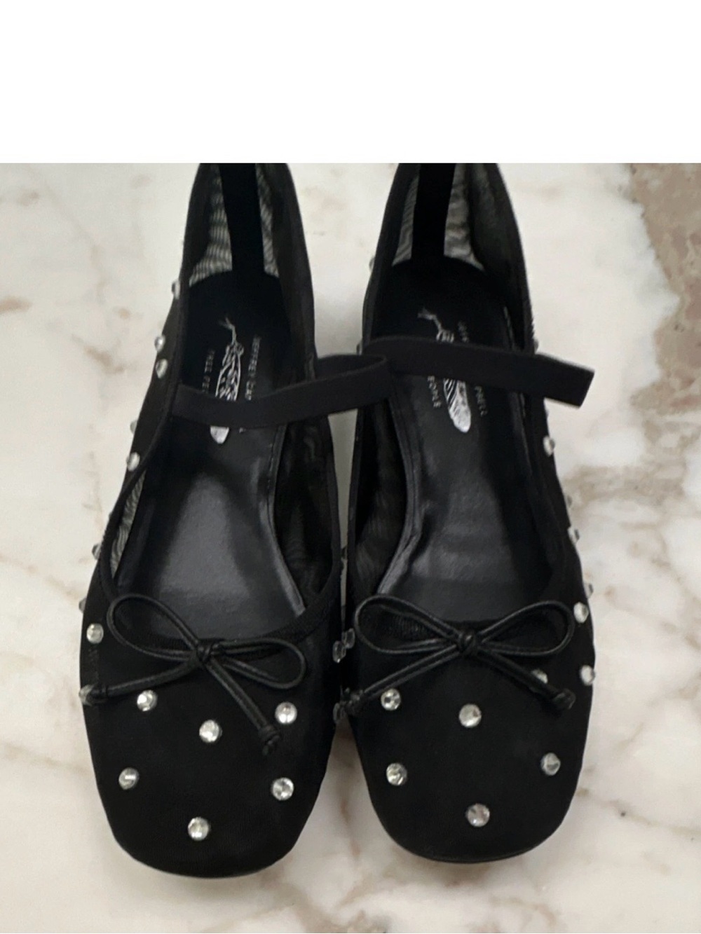 Jeffrey Campbell Black Studded Mary Jane Flats with Bow Accent